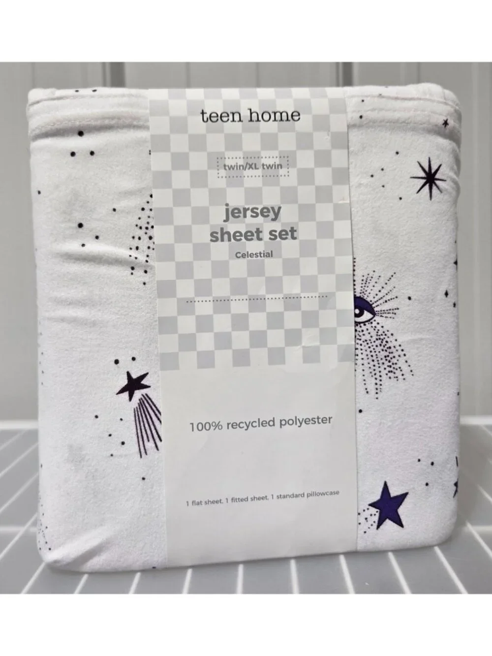 Teen Home Deep Purple & White Celestial Sky Twin / Twin XL Jersey 3 Pc Sheet Set